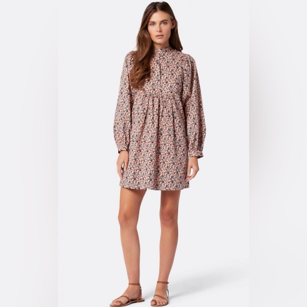 Joie Sutter Gathered Floral Print Long Sleeve Mini Dress Boho Cottagecore Size M
